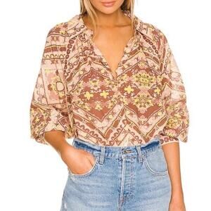 Cleobella Gina Blouse Geo Print Size Small Boho Organic Cotton Statement Casual